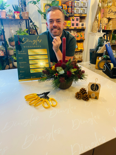 Fresh Festive Table Arrangement Workshop - Get festive with us at Dingles Florist! Join our Fresh Festive Table Arrangement Workshop on Thursday, December 18th at 5:30 PM. £45 includes bubbles and sweet treats.